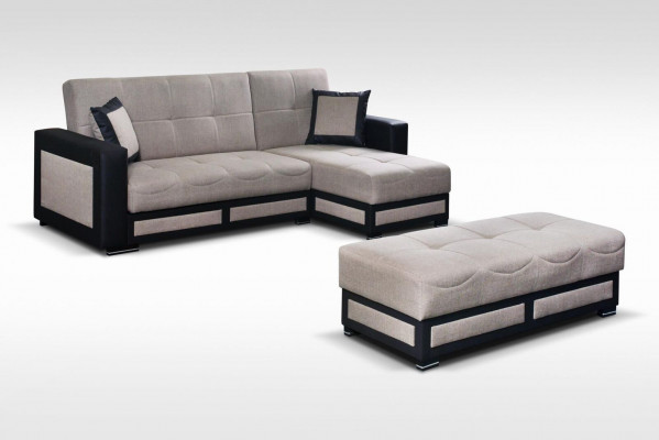 Ecksofa mit Hocker Schlafsofa Garnitur Wohnlandschaft L-Form Designer Sofa Couch