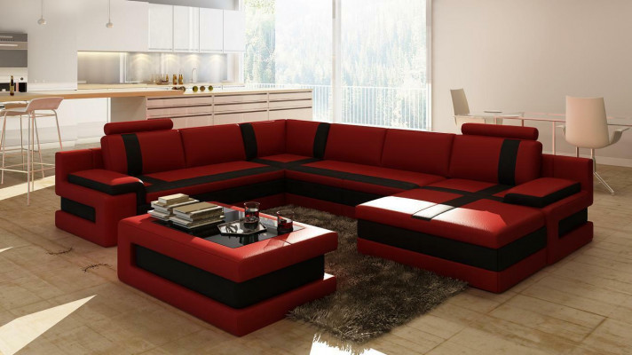 Ledersofa Couch Wohnlandschaft U-Form Design Modern Sofa Eck Sofas