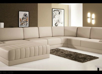 Designer Polster Ledersofa Couch U-Form Modern Wohnlandschaft UForm