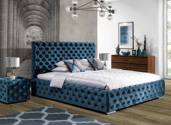 Chesterfield Polster Samt Velvet Doppel Bett Luxus Design Betten Doppel