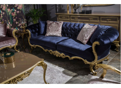 Chesterfield Dreisitzer Sofa in luxuriöser blauer Farbe für das Wohnzimmer 