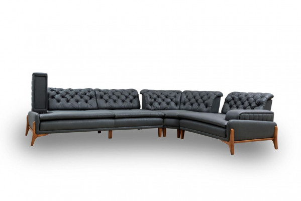 Luxus Ecksofa L-form mit Musiksystem Modern grau Polstermöbel Kunstleder