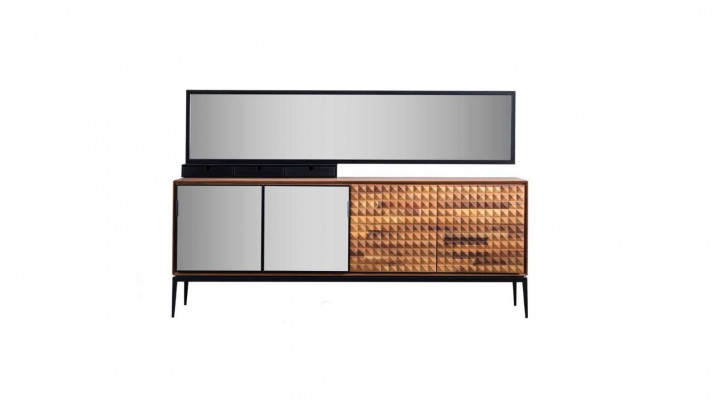 Anrichte Sideboard mit Spiegel Kommode Schrank Holz Braun Esszimmer