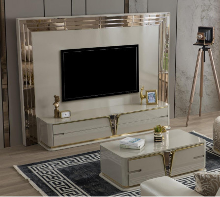 Moderner Couchtisch Wohnzimimermöbel Edelstahlmöbel Holz Design Beige