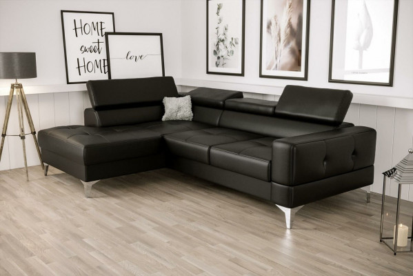 L-Form Möbel Design Schwarz Leder Holz Neu Modern Luxus Italien Ecksofa Couchen