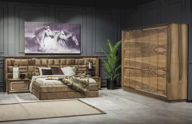 Elegantes Schlafzimmer Braun Kommode Kleiderschrank Bett Möbel 6tlg.