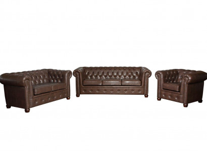 Ledersofa Couch Sofagarnitur Set 3+2 Sitzer Garnitur Design Sofa Chesterfield