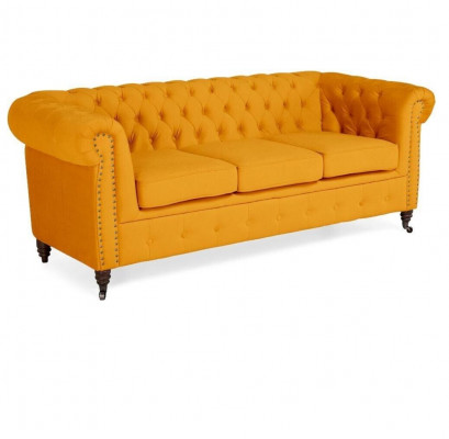 Klassische Chesterfield Möbel Dreisitzer Couch Textil Sofa Edles Design Orange