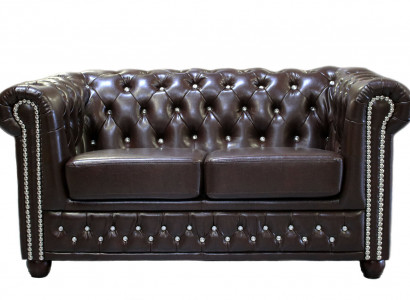 Klassische Edle Zweisitzer Chesterfield Möbel Couch Textil Sofa Design Braun