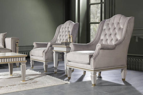 Modern Chesterfield Luxus Möbel – 3tlg. Set mit Sessel und Beistelltisch