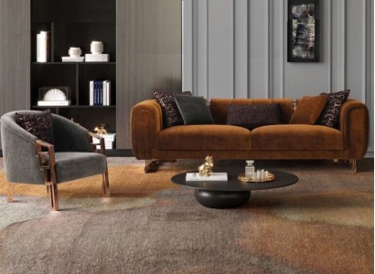 Couchgarnitur Dreisitzer Sessel Braun Stoffsofa Set Komplette Sofa