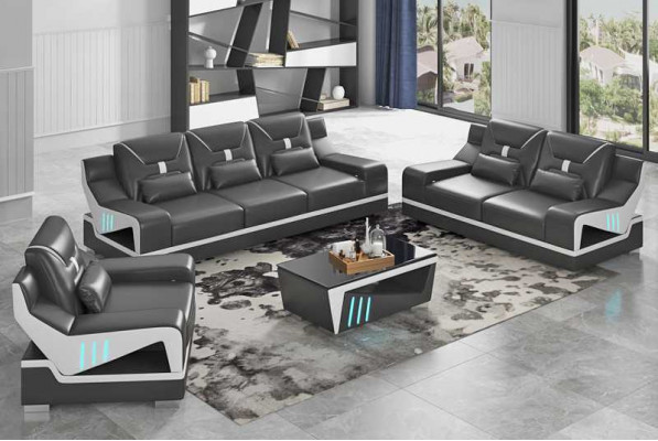 Luxus Sofagarnitur Komplette Couchgarnitur Schwarz Kunstleder Sofa 321