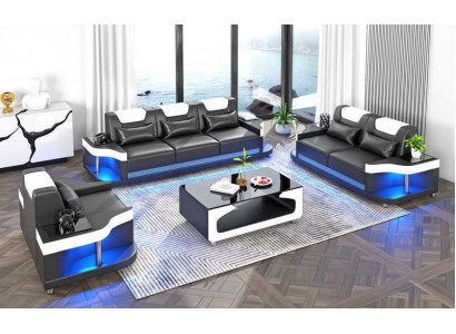 Couchgarnitur Sofagarnitur Ledersofas Sofa Komplette 3tlg Schwarz Set