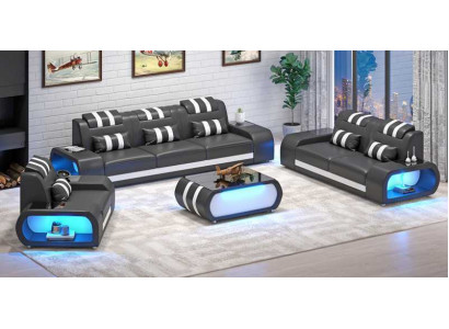 Couchgarnitur Zweisitzer Ledersofas Sessel Dreisitzer 3tlg Schwarz Set