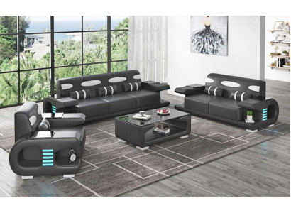 Couchgarnitur Sofagarnitur Ledersofas Sofa Komplette 3tlg Schwarz Set