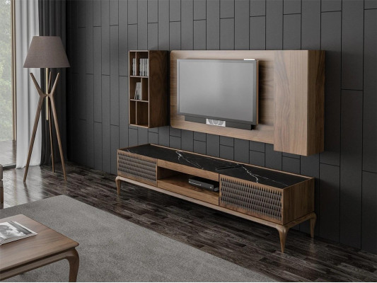 Holzmöbel Wohnzimmer Set 4tlg TV-Ständer Bücherregale Wohnwand TV Rahmen Neu