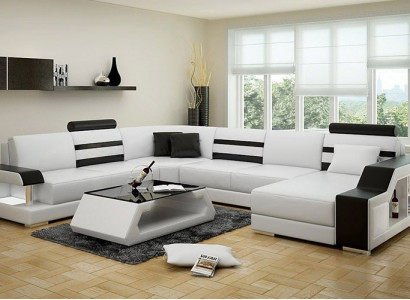 Ecksofa Sofa Couch Polster Eckgarnitur Wohnlandschaft Leder Desing Eck U Form