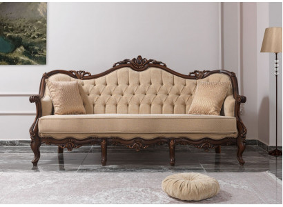 Dreisitzer Sofa 3 Sitz Stoffsofa Polstersofa Beige Stoff Chesterfield 235cm