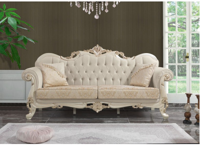 Dreisitzer Sofa 3 Sitz Stoffsofa Polstersofa Beige Stoff Chesterfield