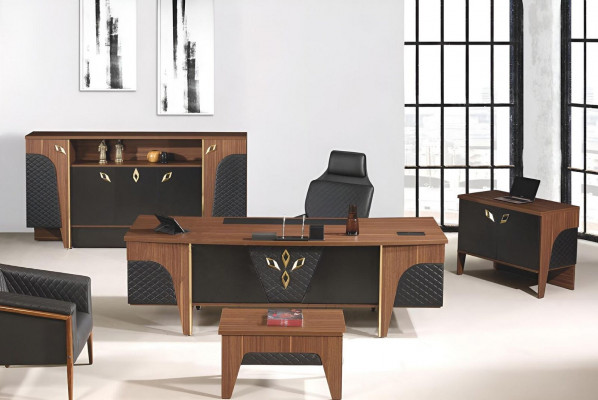 Komplette Büro Schreibtisch Bürotisch Set 4tlg Holz Braun Luxus Groß