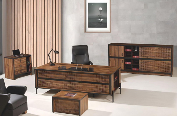 Büromöbel Komplettbüro Schreibtisch Büro Bürotisch Set 4tlg Holz Braun