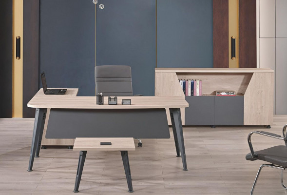 Möbel Büro Arbeitszimmermöbel Eckbürotisch Set 3tlg Holz Grau Tisch