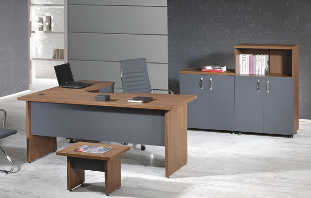 Gruppe Büro Eckbürotisch Arbeitszimmermöbel Schrank 4tlg Holz Grau