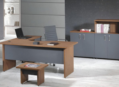 Gruppe Büro Eckbürotisch Arbeitszimmermöbel Schrank 4tlg Holz Grau