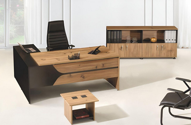 Büromöbel Braun Set 3tlg Eckbürotisch Komplettbüro Schrank Holz Gruppe