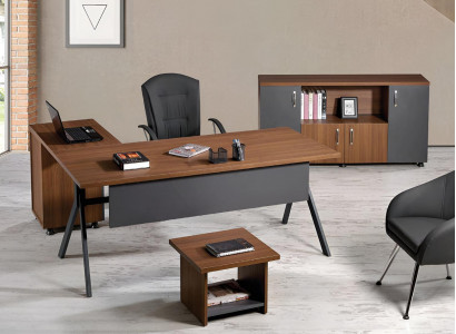 Arbeitszimmermöbel Komplettbüro Eckbürotisch Set 3tlg Holz Grau Tisch