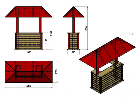 Bar Theke Hausbar Garten Bartisch Tresen Stehtisch Bartisch mit Dach 300x130x270