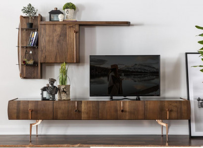 Wohnwand RTV Lowboard TV Ständer Sideboard Garnitur Braun Holz Regale