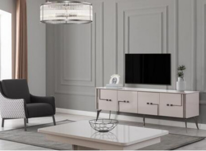 Beiger TV-Schrank Designer Couchtisch Luxus Wohnzimmer Möbel Holz 2tlg