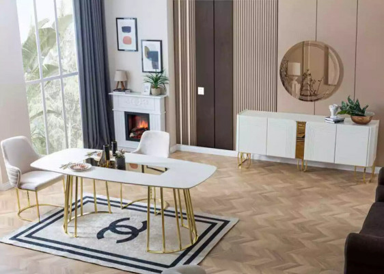 Wohnzimmer Sideboard Spiegel Set Luxus Modern Holz weiß 2tlg.