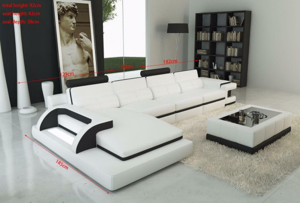 Ecksofa L-Form Sofa Couch Design Grau Polster Leder Modern Beleuchtete