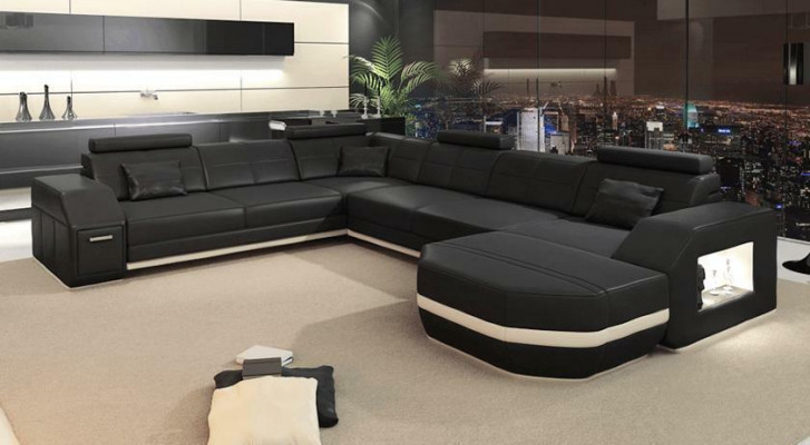 Ecksofa Ledersofa Big xxl U Form Wohnlandschaft Sofa Couch Deko Garnitur