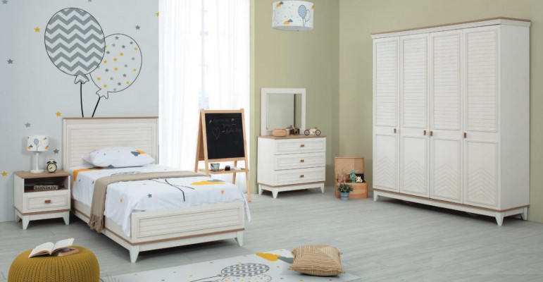 Komplette Jugenbett Kindermöbel Kinderbett Weiß Holz Set 5tlg Kommode