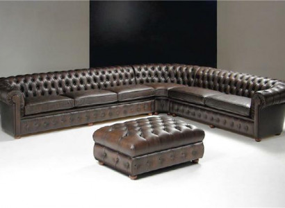 Klassische Ecksofa Eckcouch Couch Sofa Polster Leder Sitz Chesterfield Garnitur