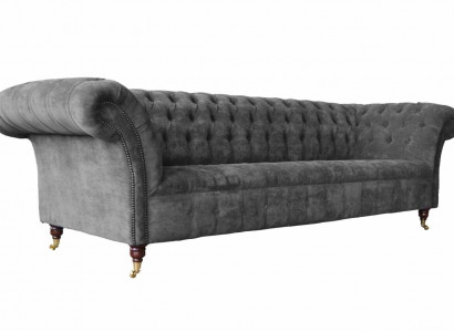 Chesterfield 3 Sitzer Couch Polster Sitz Textil Stoff Grau Couchen Sofa