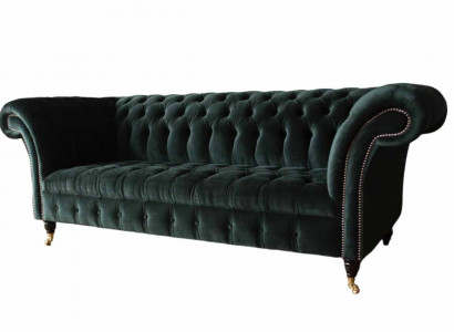 Chesterfield Sofa Design Couch 3 Sitzer Polster Stoff Polster Grün Neu