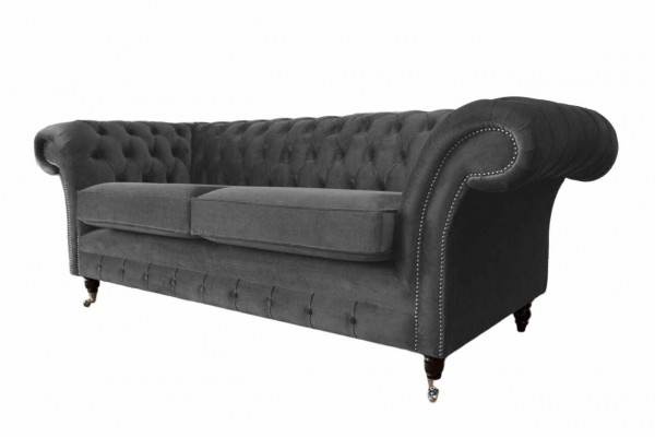 Design Chesterfield Sofa 3 Sitzer Grau Couch Polster Sofas Wohnzimmer