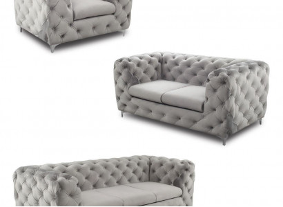 Chesterfield Sofagarnitur Couch Sofa Set Samt Graue Couchen Sitzmöbel