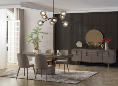 Essgruppe Essecke Esszimmer Esstisch Stühle Grau Holz Set 9tlg Moderne