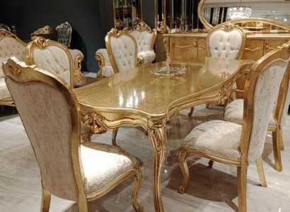 Klassisch Gold Esszimmer set Holztisch Esstisch + 4x Stühle Küche Holz Neu