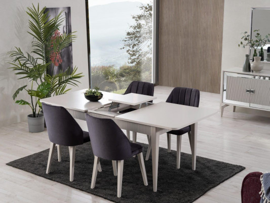 Esstisch Ausziehbar Modern Essgruppe Esszimmer Set 9tlg Grau Holz