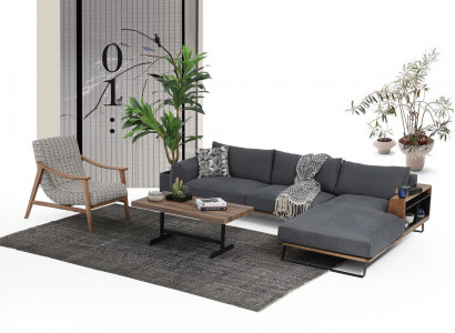 Ecksofa L-Form Sofa Grau Modern Stoff Design Wohnzimmer Polyester