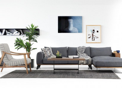 Wohnzimmer Ecksofa L-Form Sofagarnitur Stoff Grau Modern Design