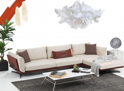 Ecksofa L-Form Beige Modern Stoff Design Wohnzimmer Sofa Polyester