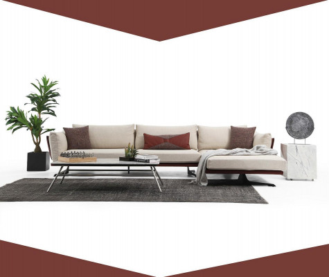 Ecksofa L-Form Beige Modern Stoff Design Wohnzimmer Sofa Polyester