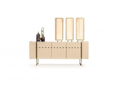 Modernes Beiges Sideboard Luxuriöse Anrichte Exklusive x3 Spiegel 4tlg